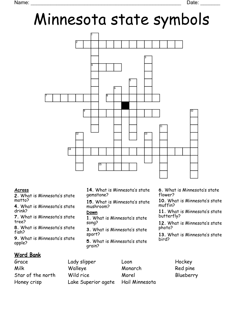 Minnesota state symbols Crossword