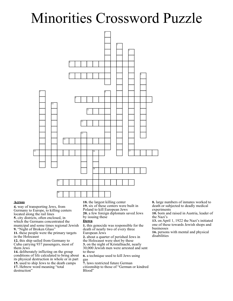 Minorities Crossword Puzzle