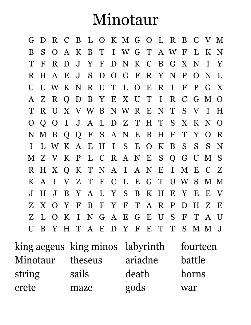 Minotaur Word Search