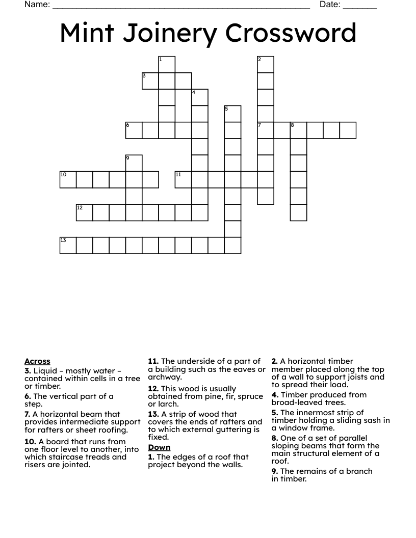 Mint Joinery Crossword