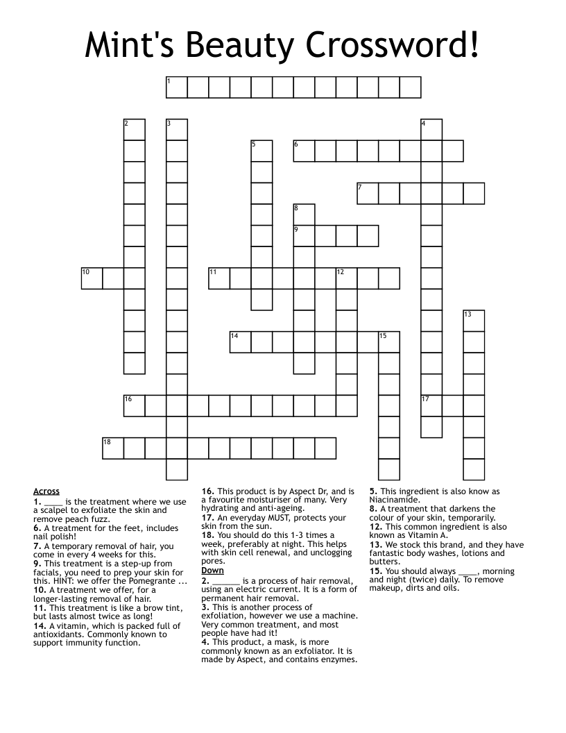Mint's Beauty Crossword!