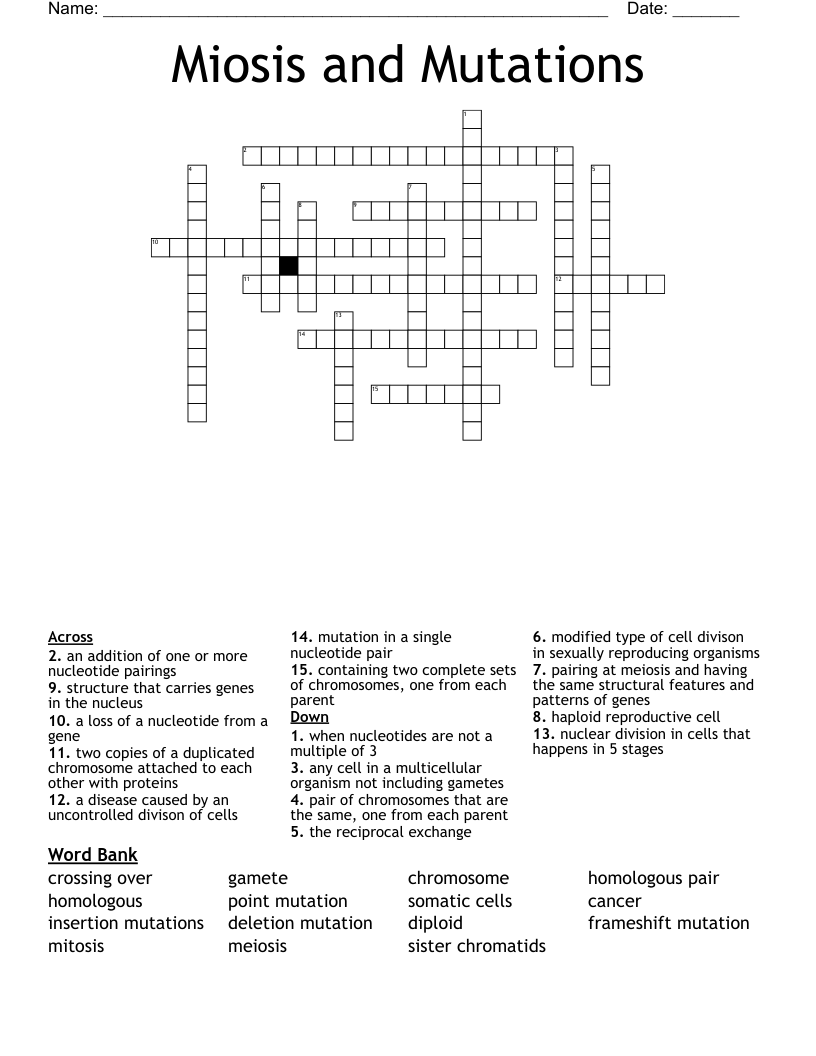 Miosis and Mutations Crossword