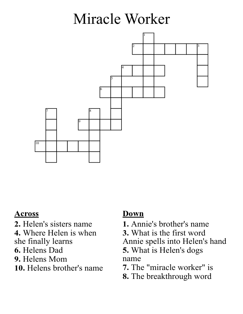 Miracle Worker Crossword
