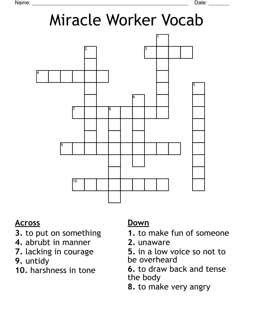 Miracle Worker Vocab Crossword