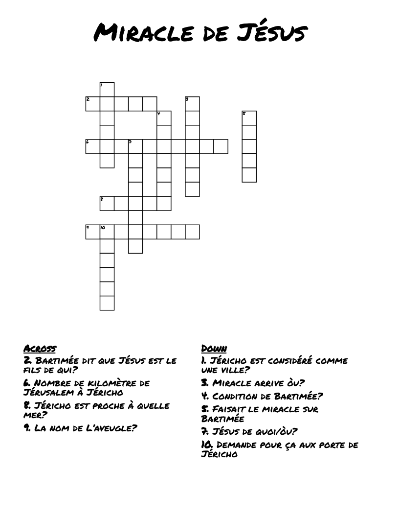 Miracle de Jésus Crossword