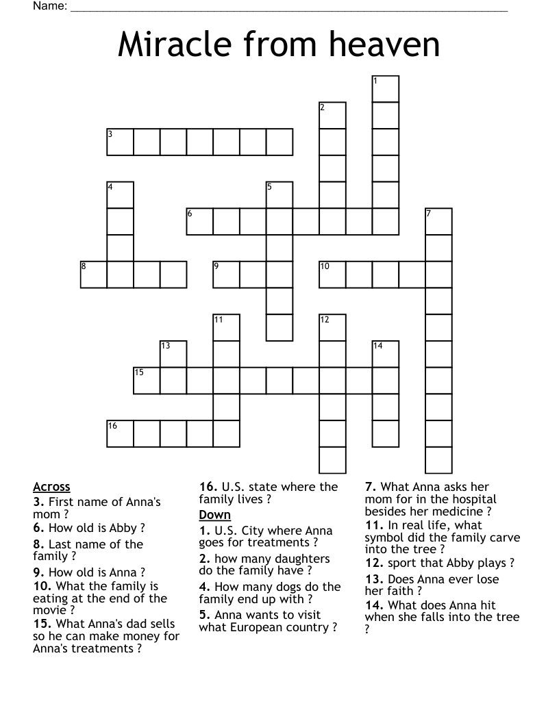 Miracle from heaven Crossword