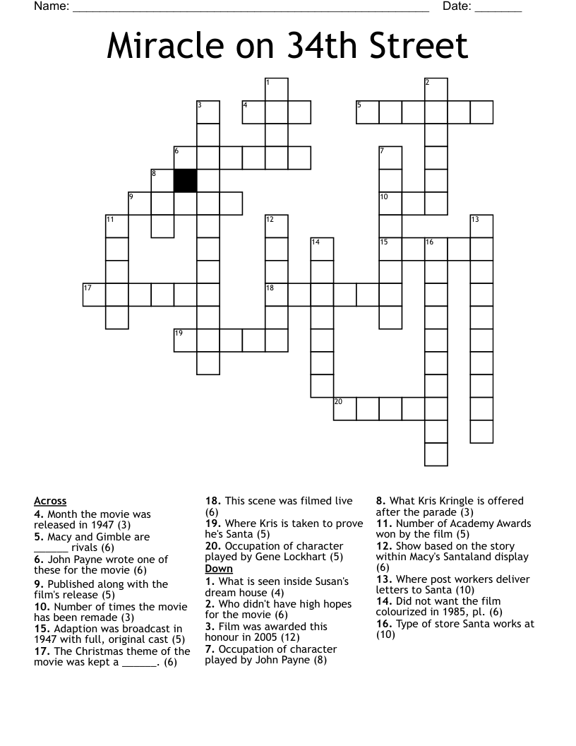 Miracle on 34th Street Crossword