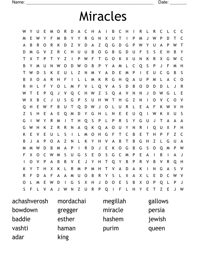 Miracles Word Search