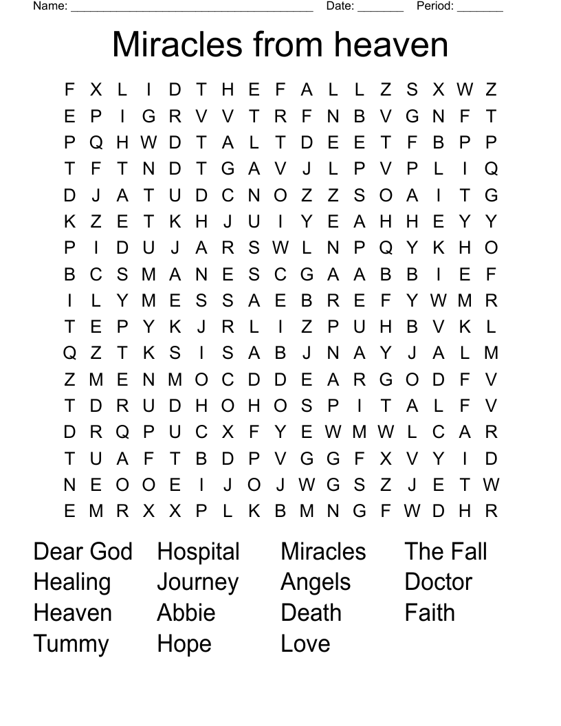 Miracles from heaven  Word Search