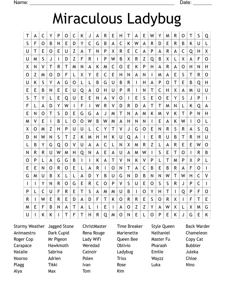 Miraculous Ladybug Word Search