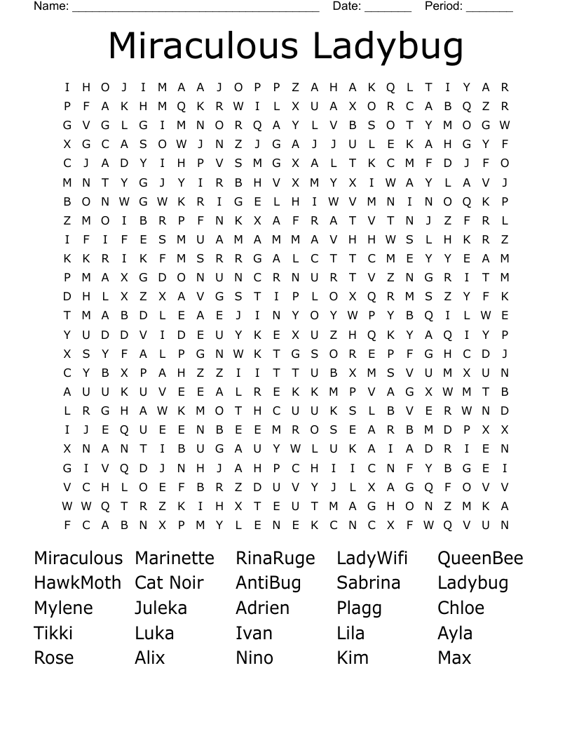 Miraculous Ladybug Word Search