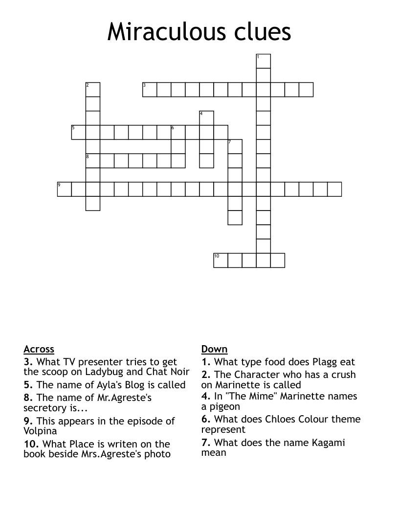Miraculous clues Crossword