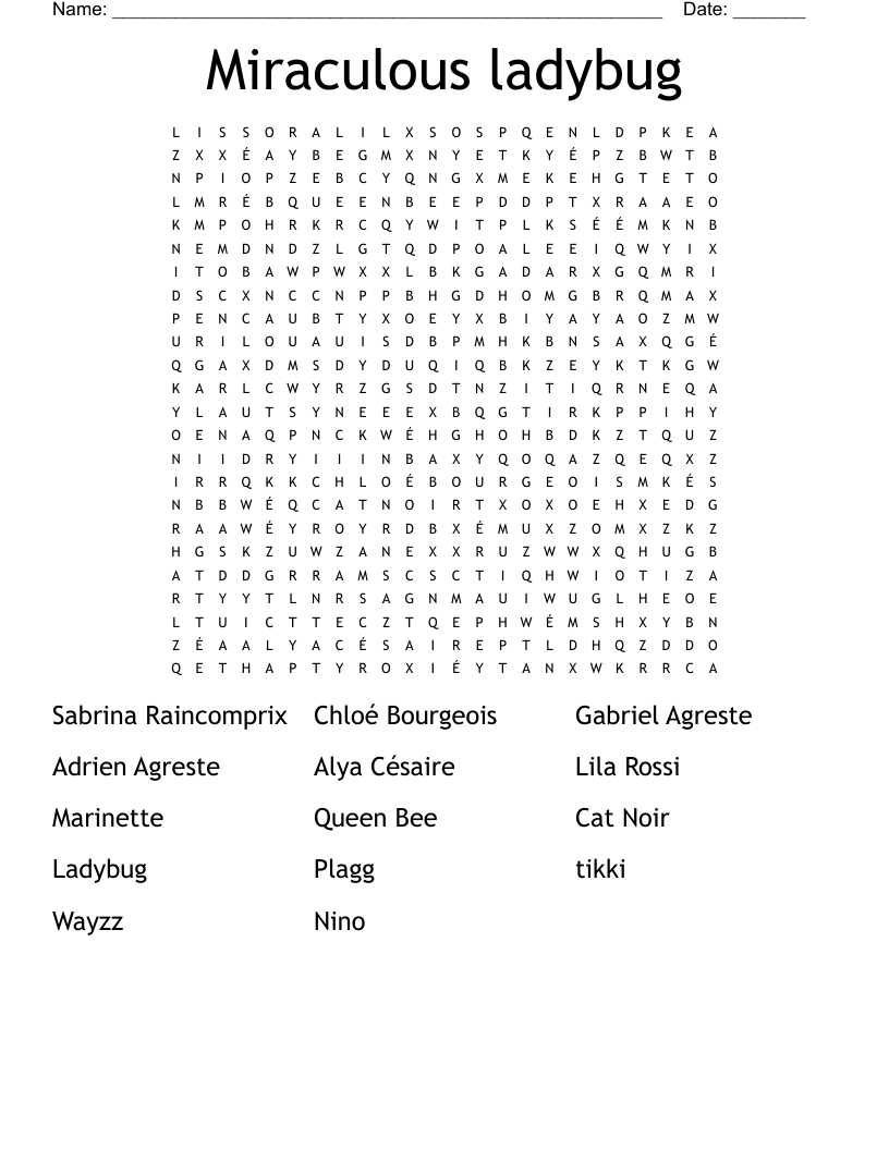 Miraculous ladybug  Word Search