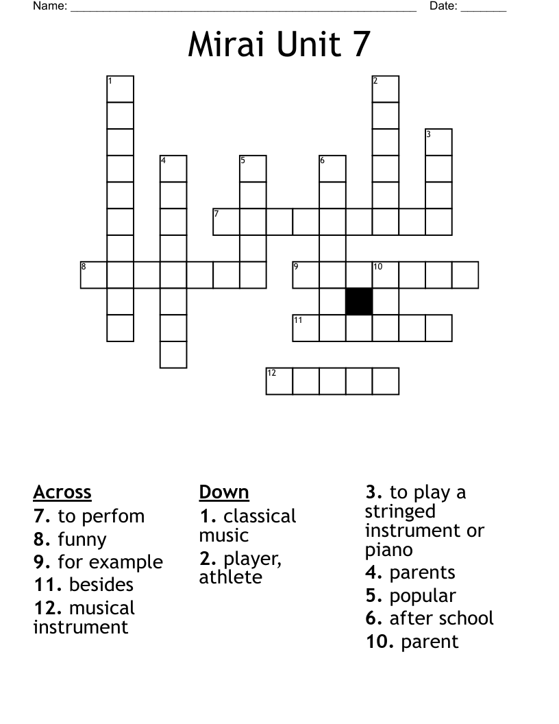 Mirai Unit 7  Crossword