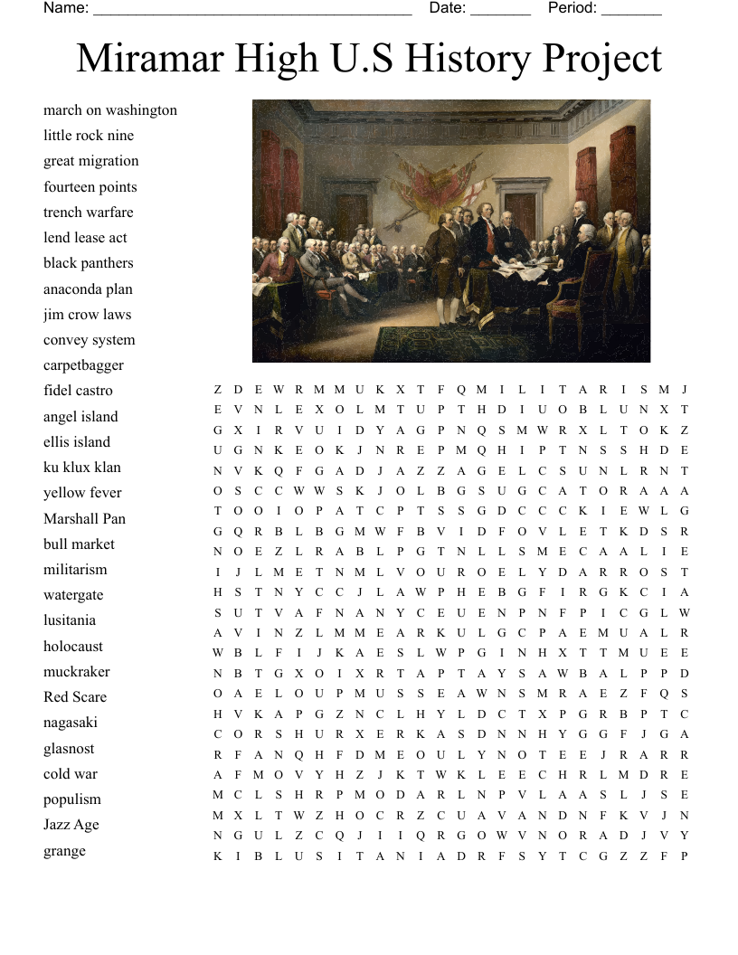 Miramar High U.S History Project Word Search