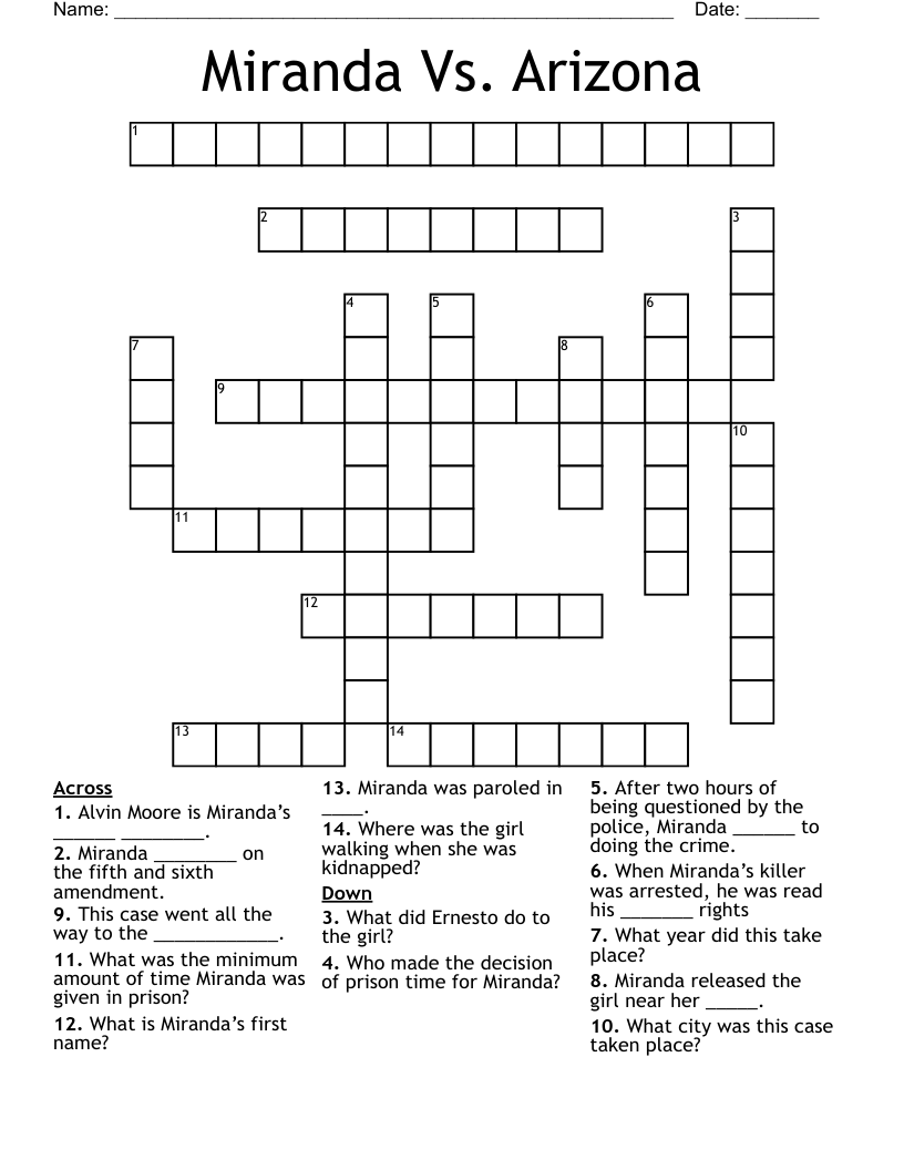 Miranda Vs. Arizona  Crossword