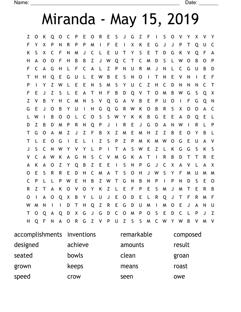 Miranda - May 15, 2019 Word Search
