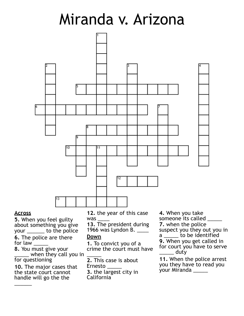 Miranda v. Arizona  Crossword
