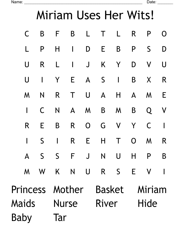 Miriam Uses Her Wits! Word Search