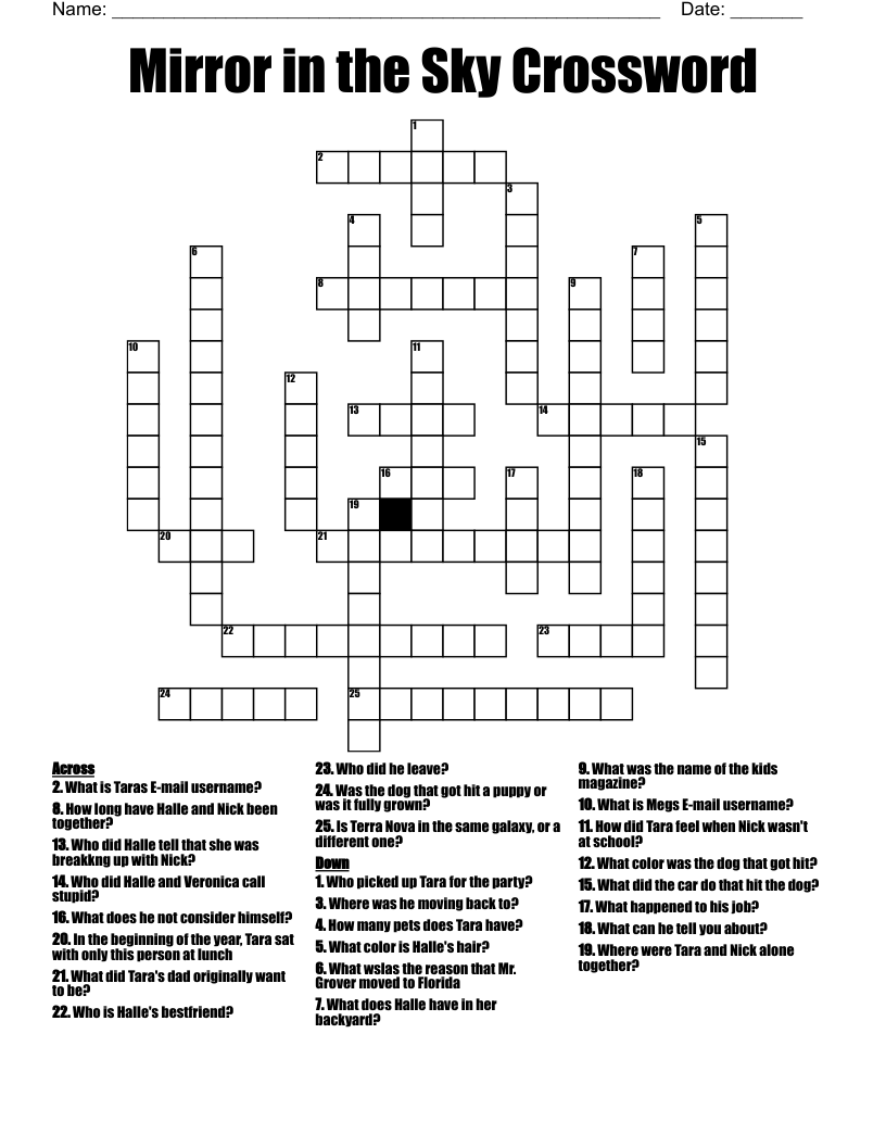Mirror in the Sky Crossword