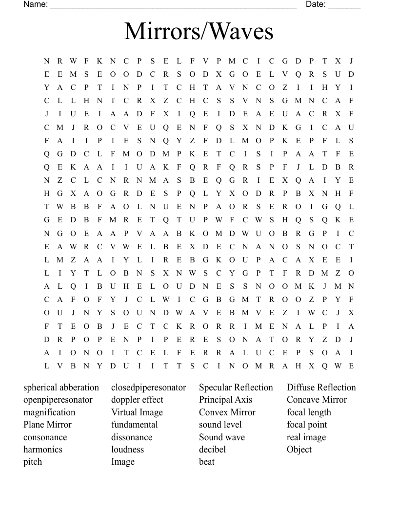 Mirrors/Waves Word Search