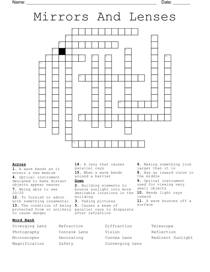 Mirrors And Lenses  Crossword
