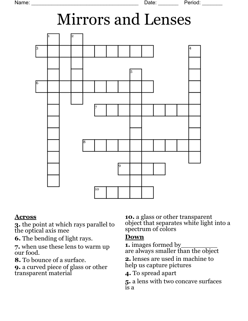Mirrors and Lenses Crossword