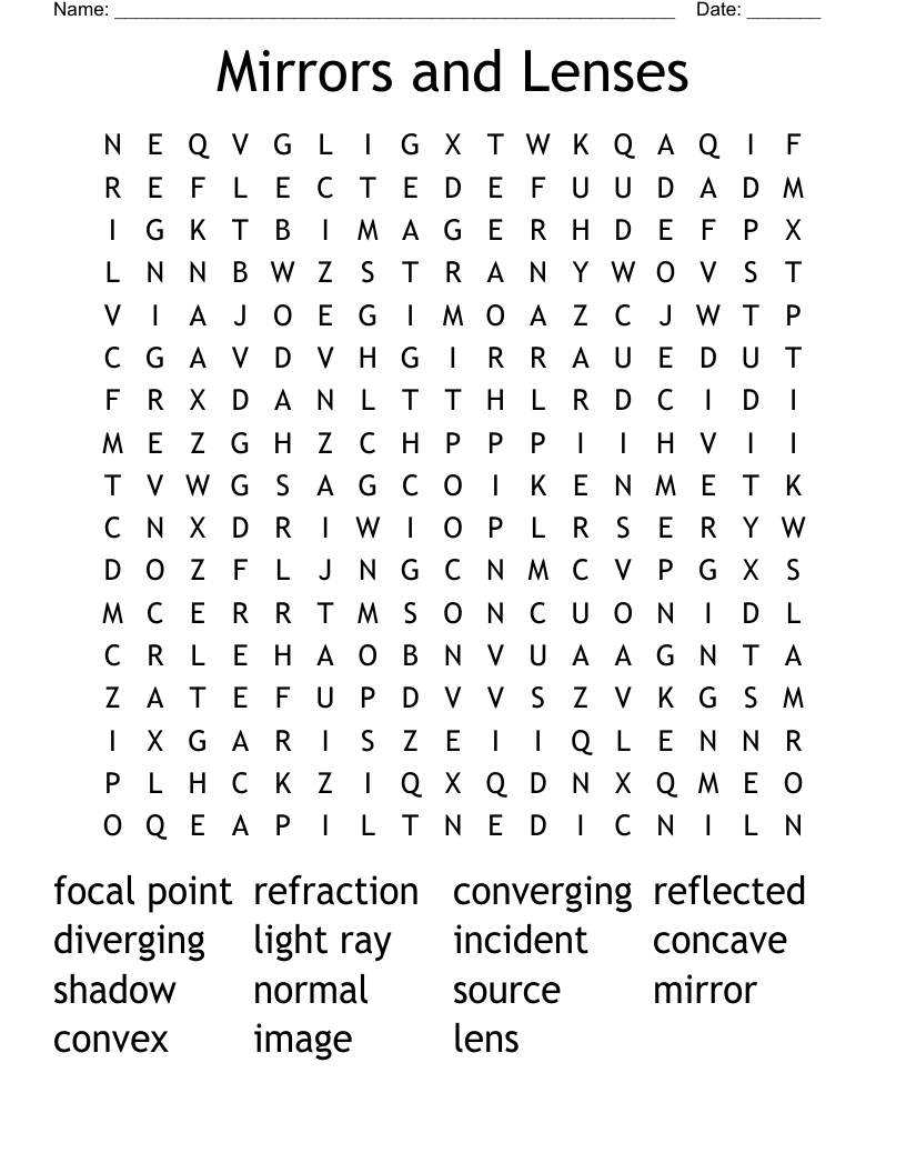 Mirrors and Lenses Word Search