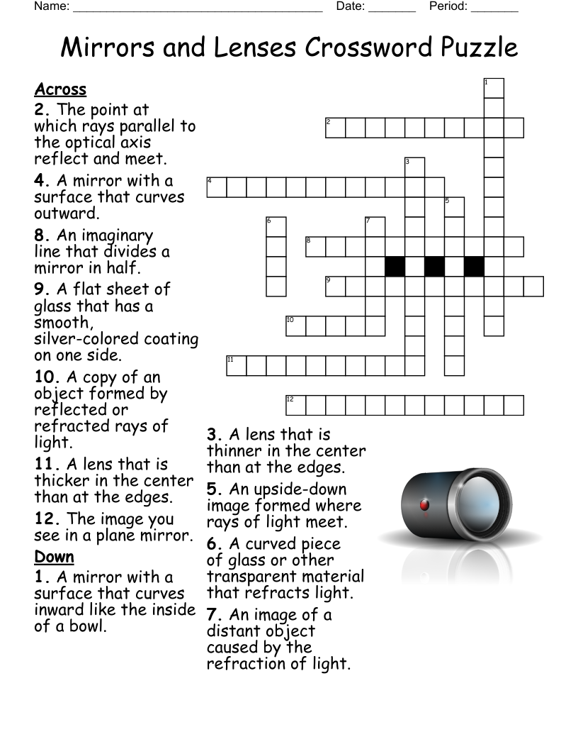 Mirrors and Lenses Crossword Puzzle
