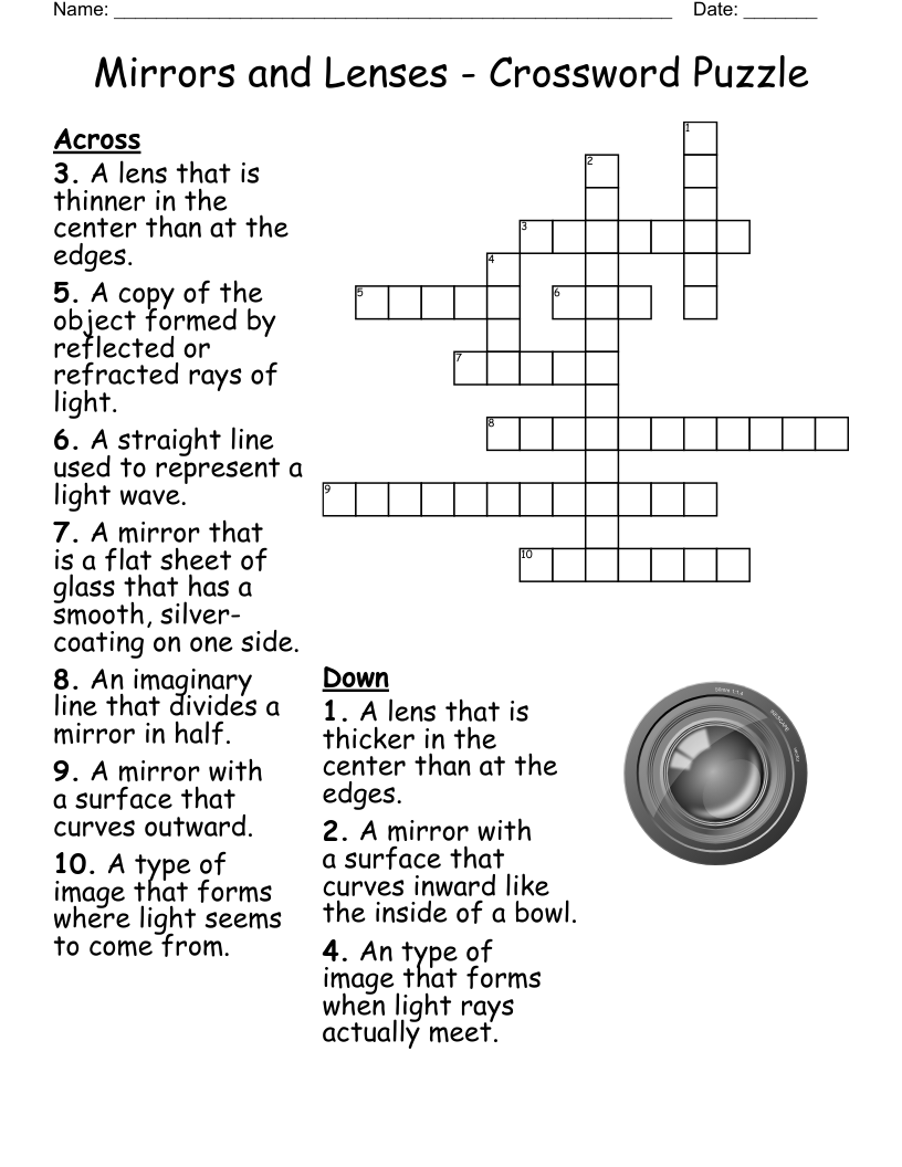 Mirrors and Lenses - Crossword Puzzle