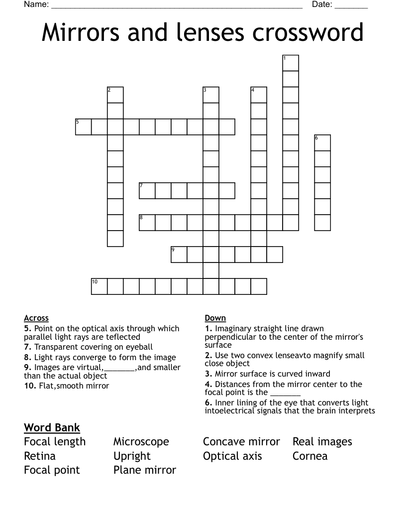 Mirrors and lenses crossword