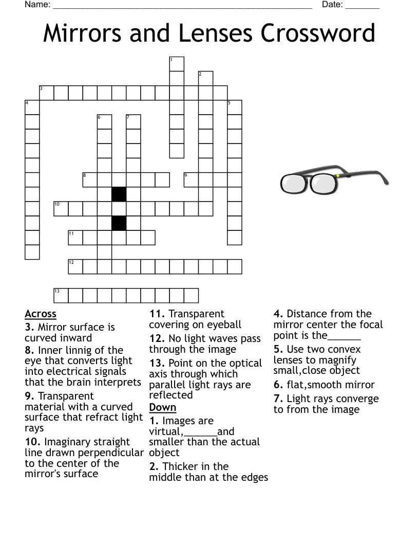 Mirrors and Lenses Crossword