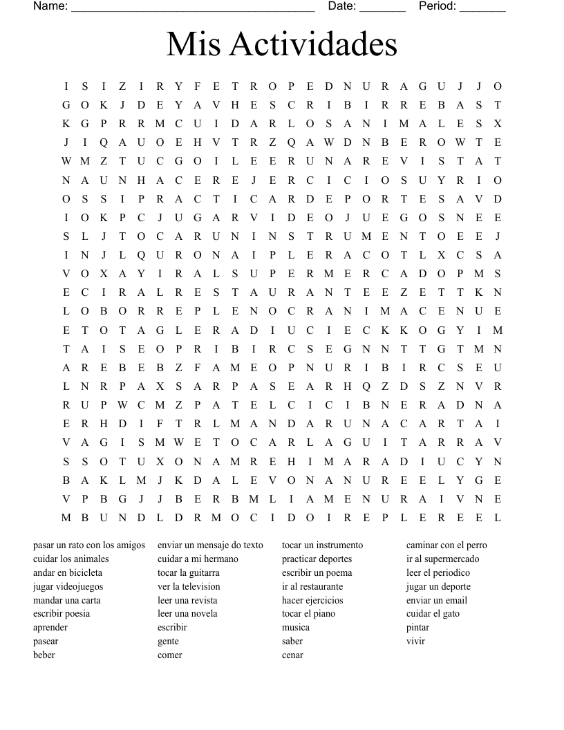 Mis Actividades  Word Search