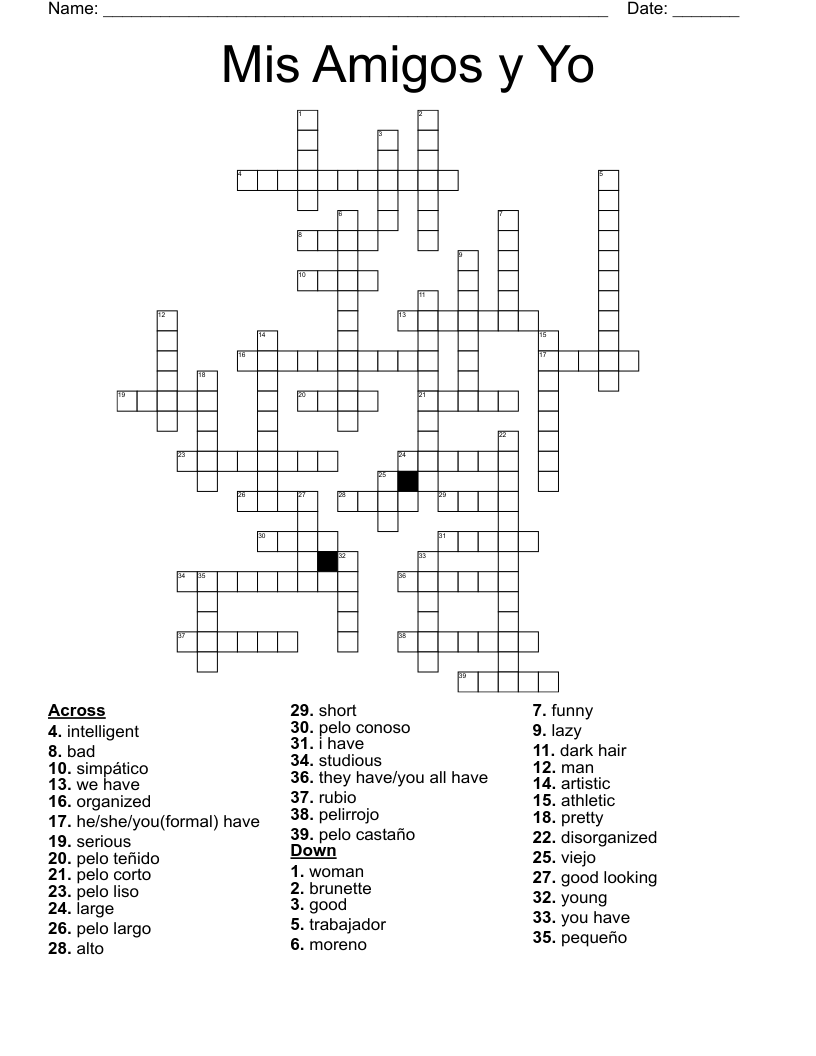 Mis Amigos y Yo Crossword