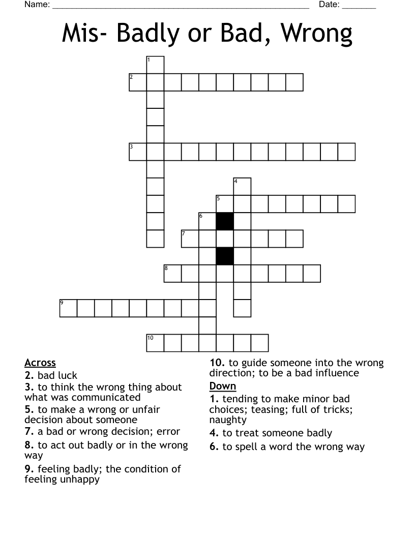 Mis- Badly or Bad, Wrong Crossword