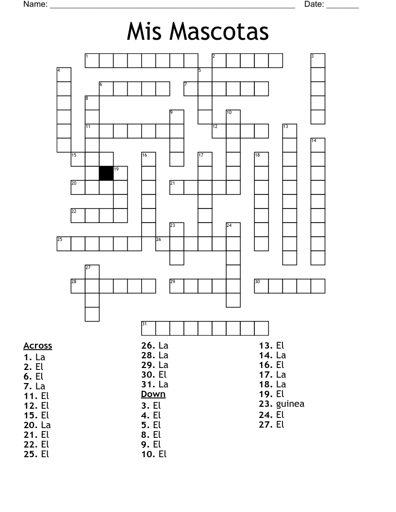 Mis Mascotas Crossword