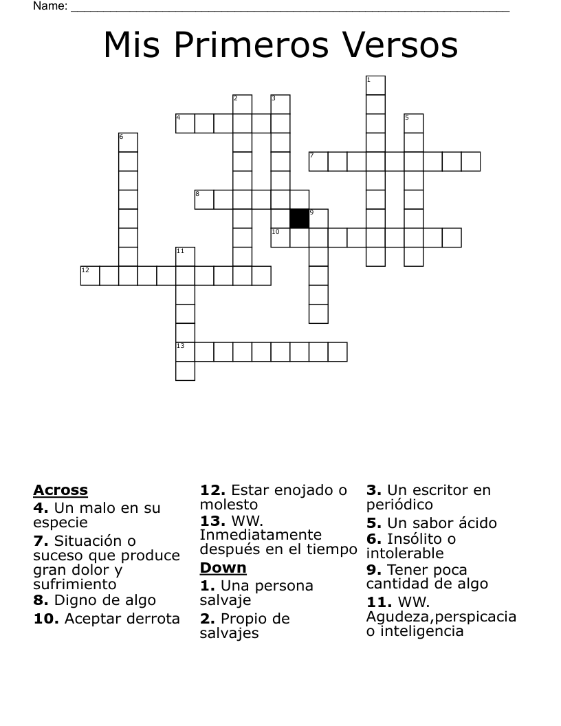 Mis Primeros Versos Crossword