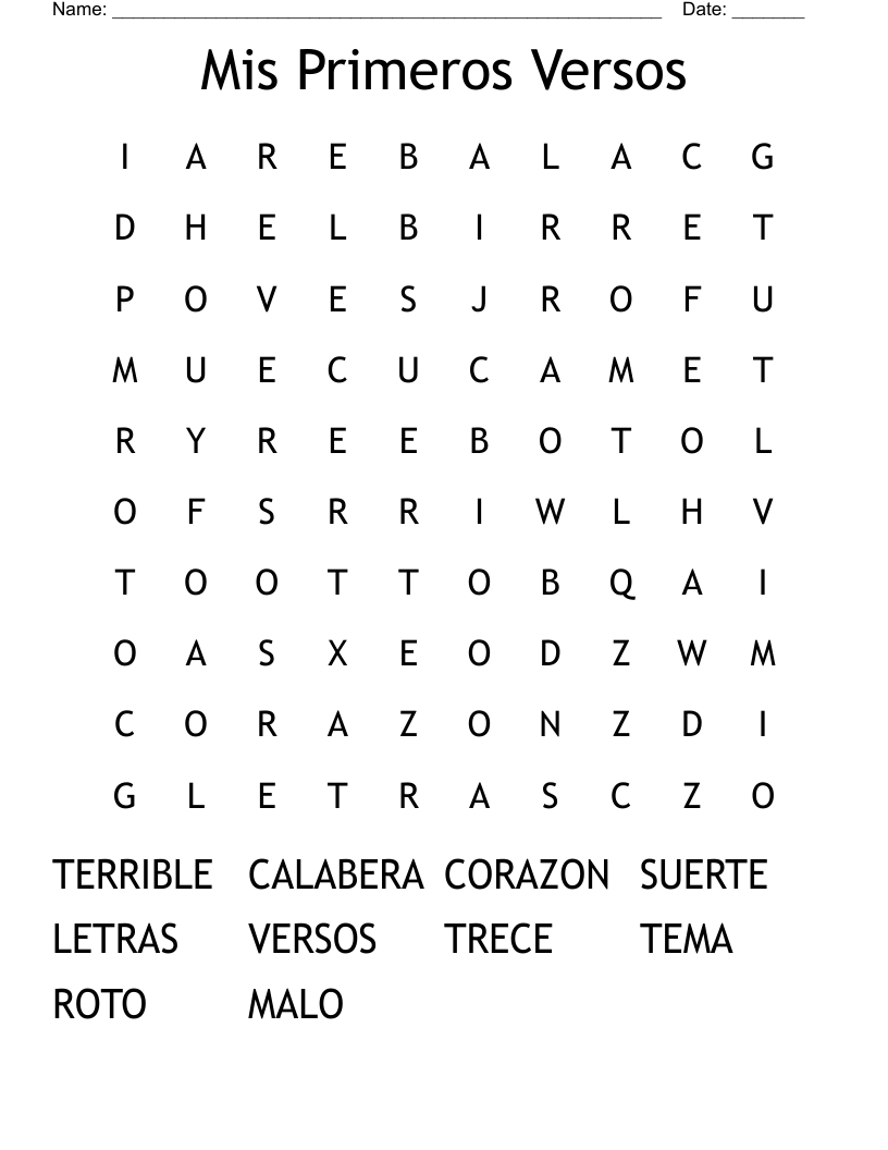 Mis Primeros Versos Word Search