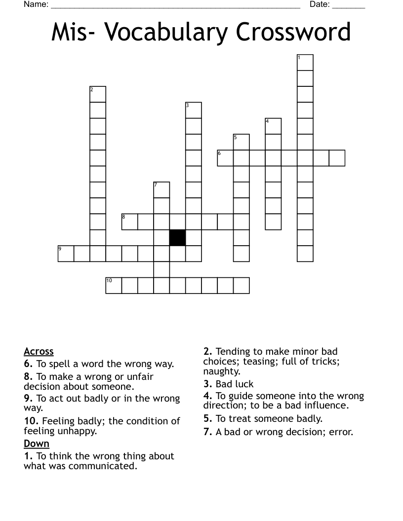 Mis- Vocabulary Crossword