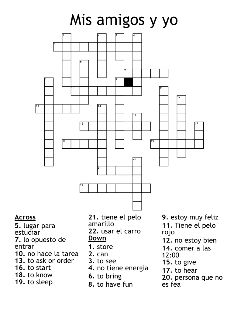 Mis amigos y yo  Crossword
