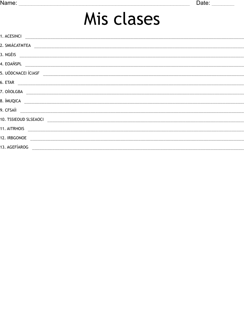 Mis clases Word Scramble