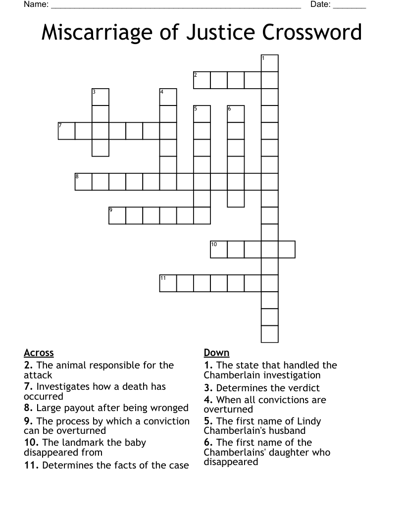 Miscarriage of Justice Crossword