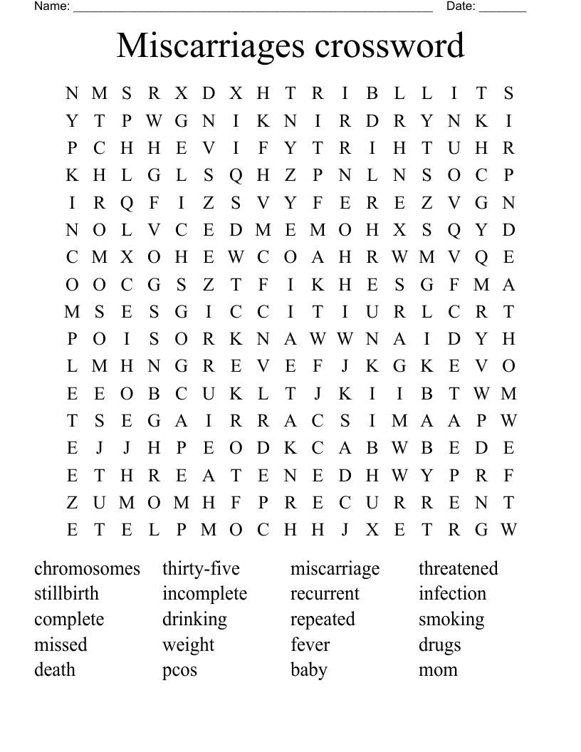 Miscarriages crossword Word Search