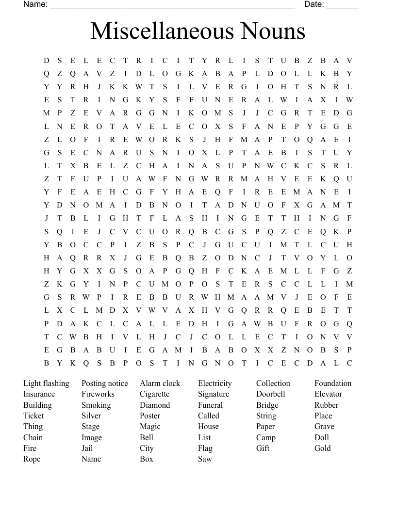 Miscellaneous Nouns  Word Search