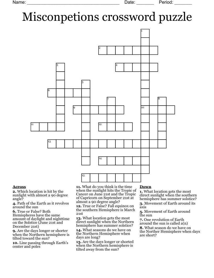 Misconpetions crossword puzzle