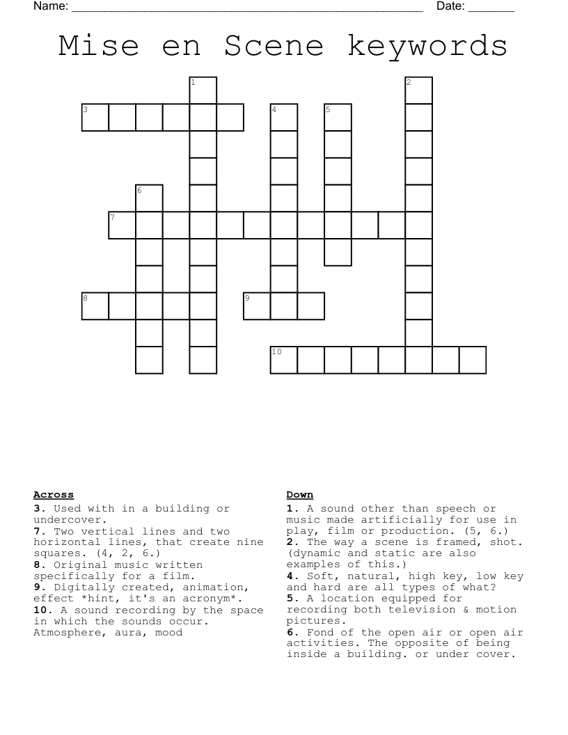 Mise en Scene keywords Crossword