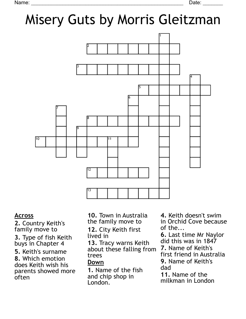 Misery Guts by Morris Gleitzman Crossword