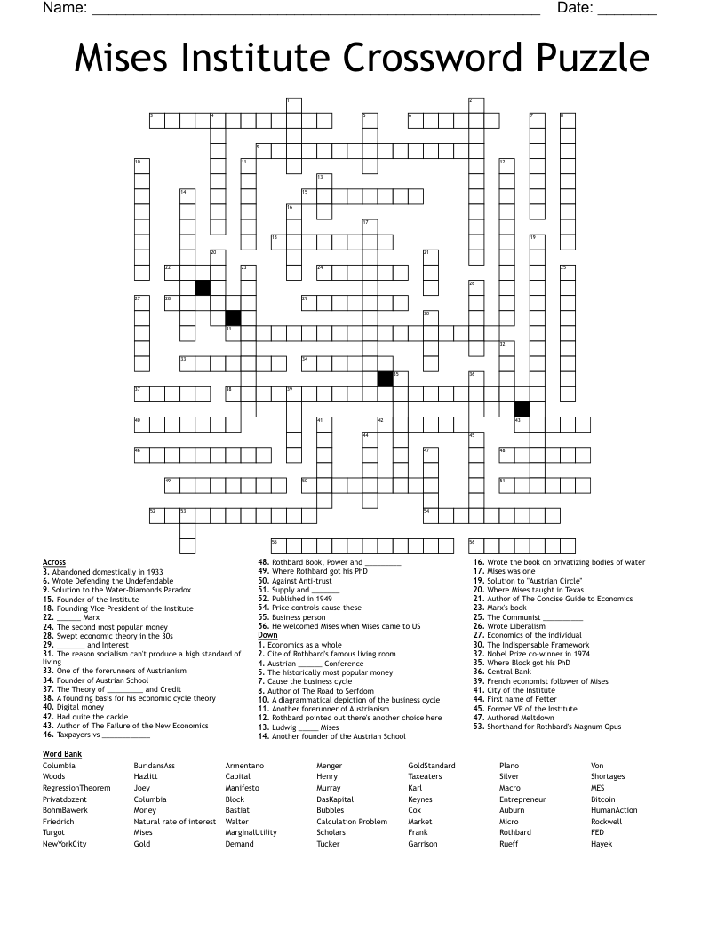 Mises Institute Crossword Puzzle
