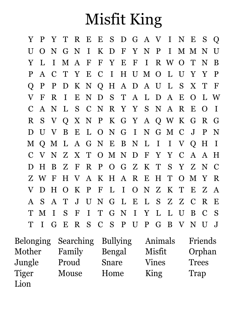 Misfit King Word Search