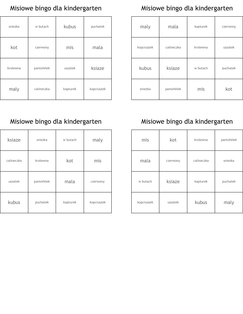 Misiowe bingo dla kindergarten